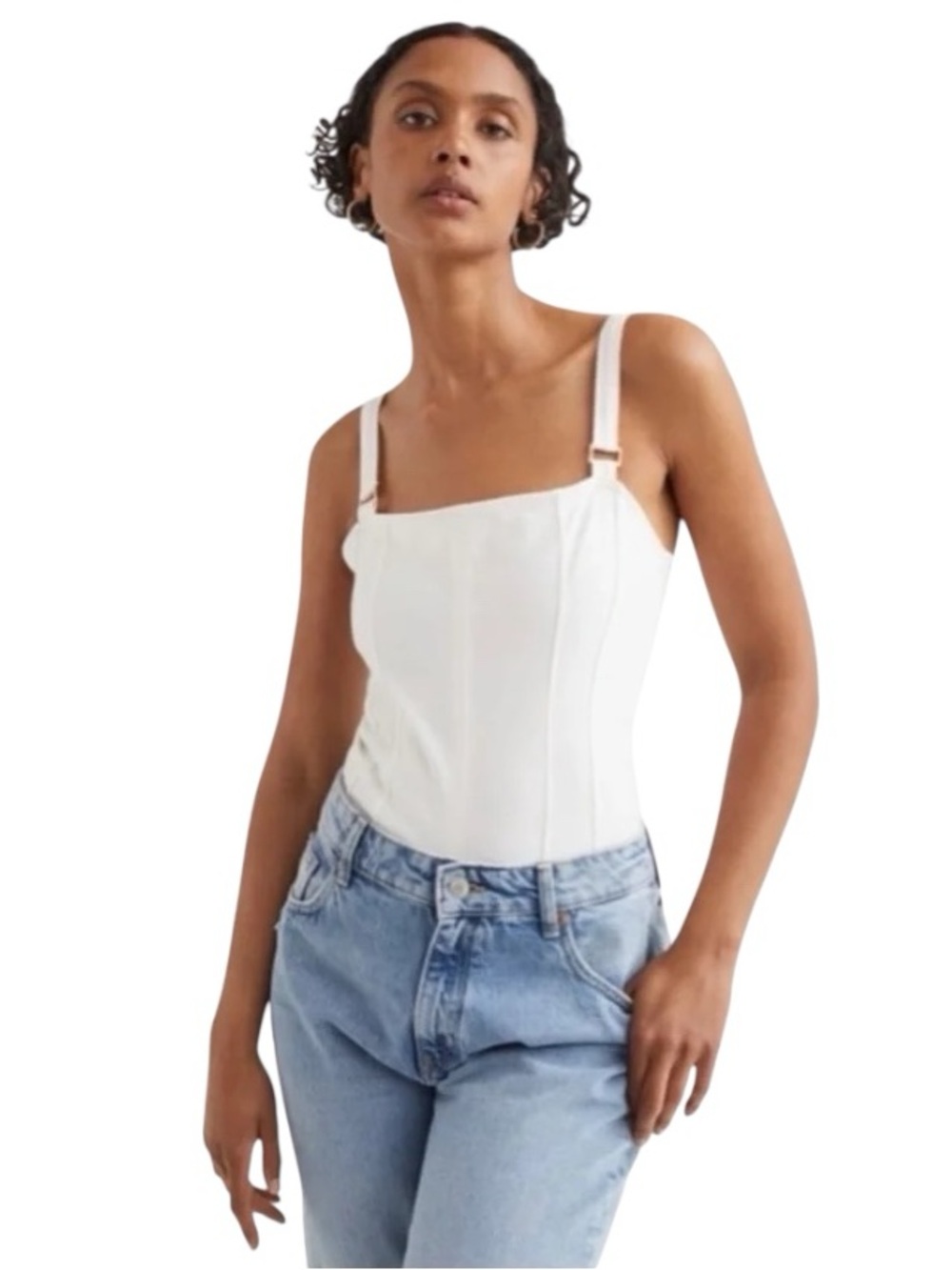 H&M Square Neck Corset Thong Bodysuit Sz S - White